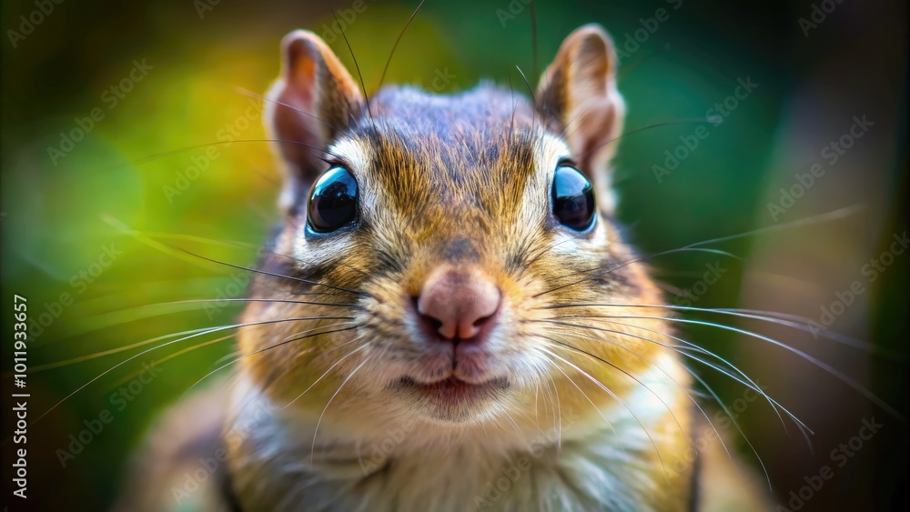 Close-up of a chipmunk's nose showcasing its whiskers and delicate facial features in nature Close-up of a chipmunk's nose showcasing its whiskers and delicate facial features in nature