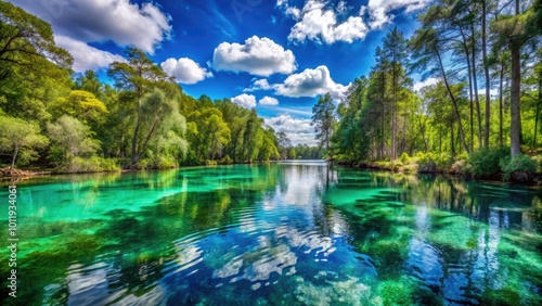 Ginnie Springs offers tranquil waters embraced by vibrant greenery beneath expansive blue skies, creating a picturesque oasis ideal for relaxation and exploring natureâ€™s beauty.