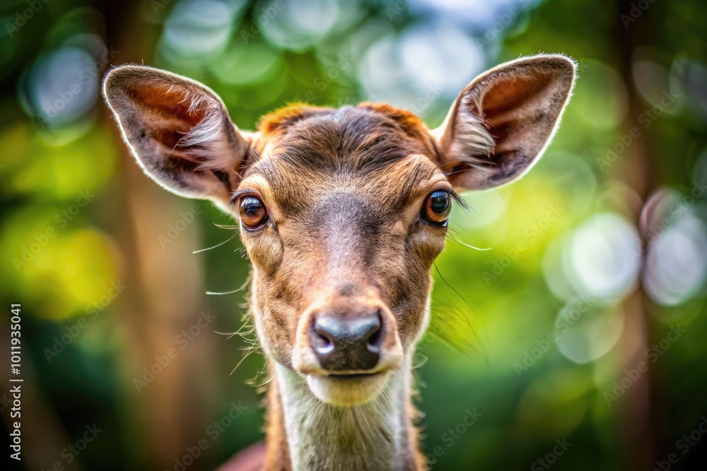 Fototapeta premium Close-up of a curious animal giving a side-eye with a blurred natural background in soft light