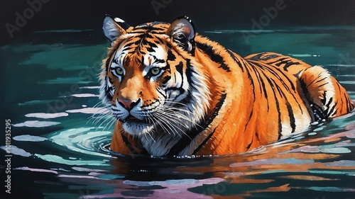 tiger illustration high-quality image and aesthetic dreamy acrylics style background photo