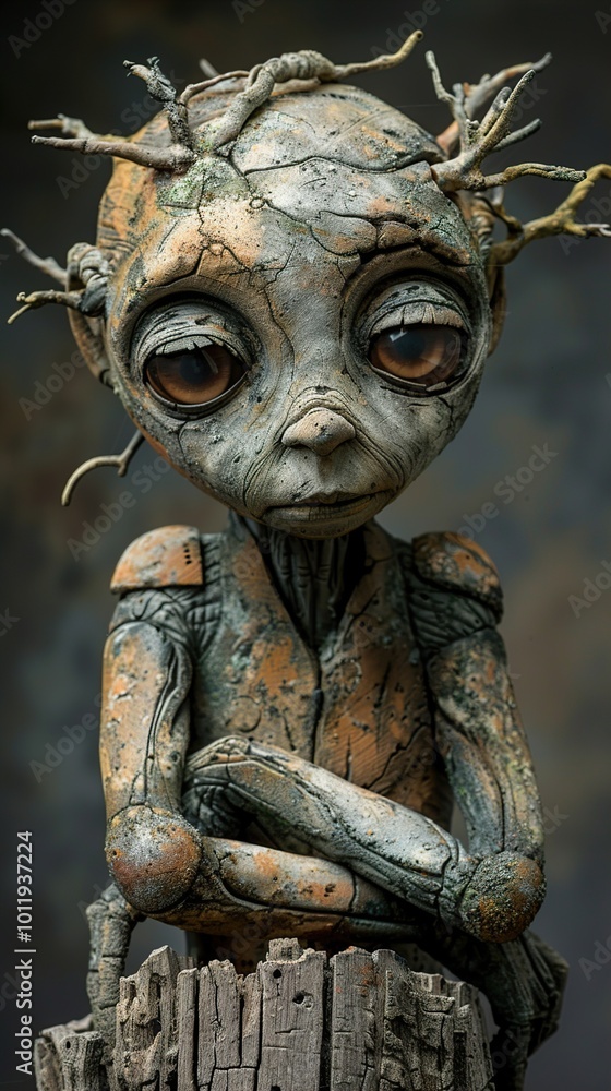 Wooden Sculpture of a Humanoid Creature Wooden Sculpture of a Humanoid Creature