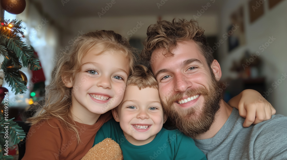 Joyful family portrait by the Christmas tree Joyful family portrait by the Christmas tree