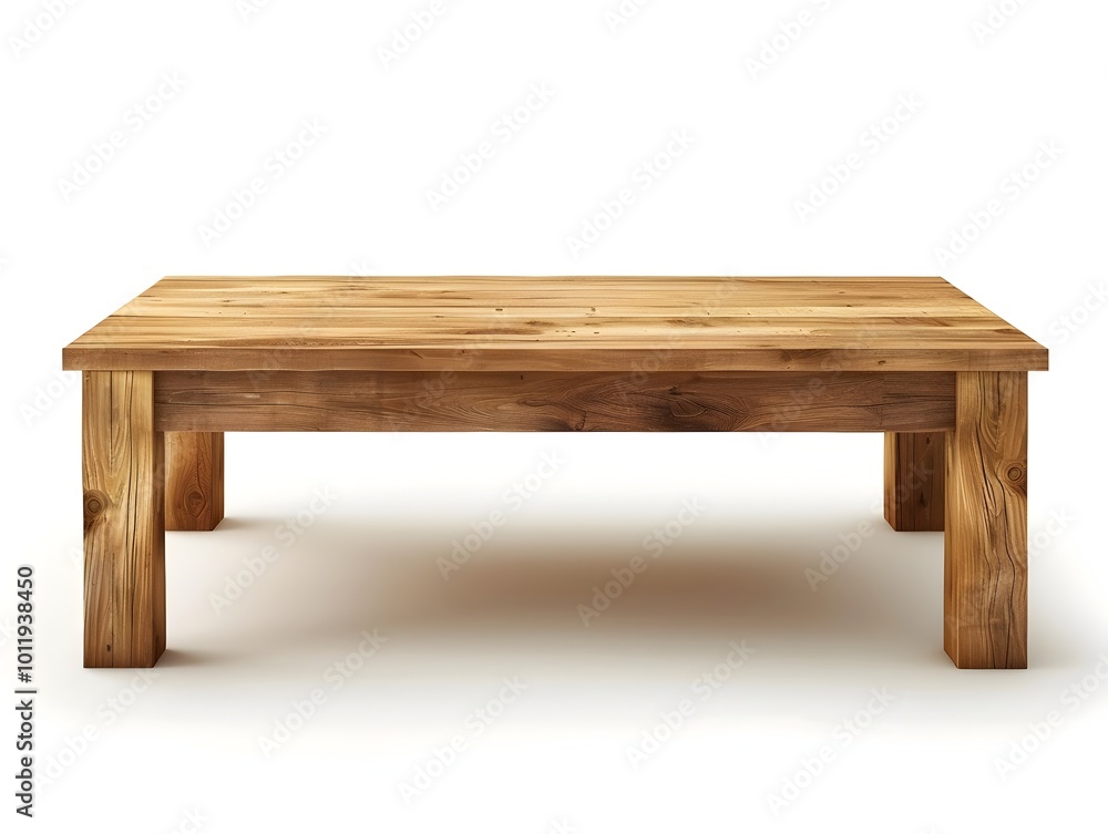 Minimalist Wooden Coffee Table with Clean Lines and Natural Finish on White Background Minimalist Wooden Coffee Table with Clean Lines and Natural Finish on White Background