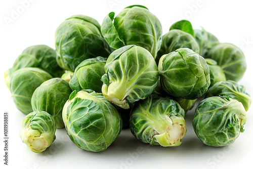 Vibrant fresh brussels sprouts isolated against a clean white background for culinary inspiration