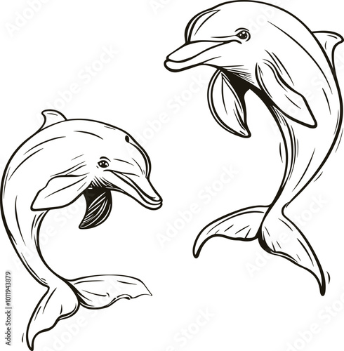 Dolphin vector illustration of two dolphins jumping out of water.