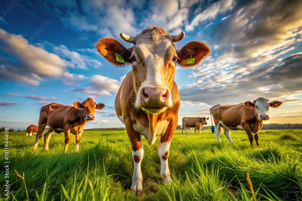 Close-Up of a Stomach of a Healthy Cow in a Farm Setting with Green Grass and Clear Sky Background Close-Up of a Stomach of a Healthy Cow in a Farm Setting with Green Grass and Clear Sky Background