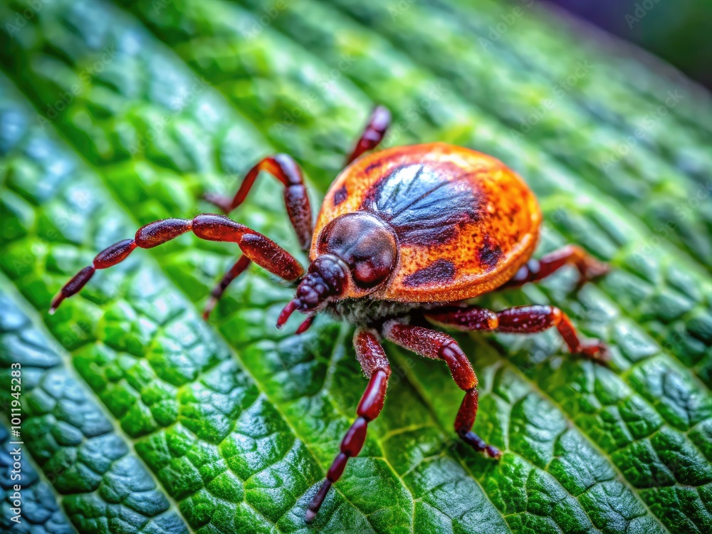 Close-up of a Tick Insect on Leaf, Macro Photography, Nature, Wildlife, Entomology, Insect Study