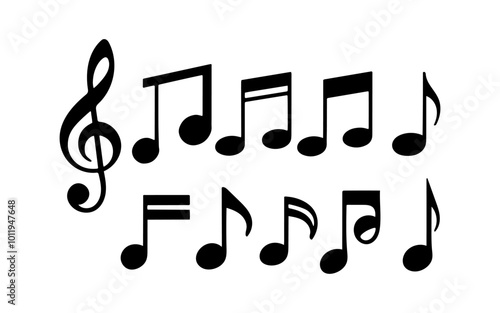 Music Notes Icon Set Isolated on Transparent Background Vector Illustration of Musical Symbols