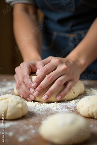 The Art of Kneading Dough Hands at Work: Baking Preparation