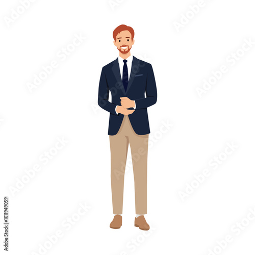 Young successful entrepreneur in suit. Flat vector illustration isolated on white background