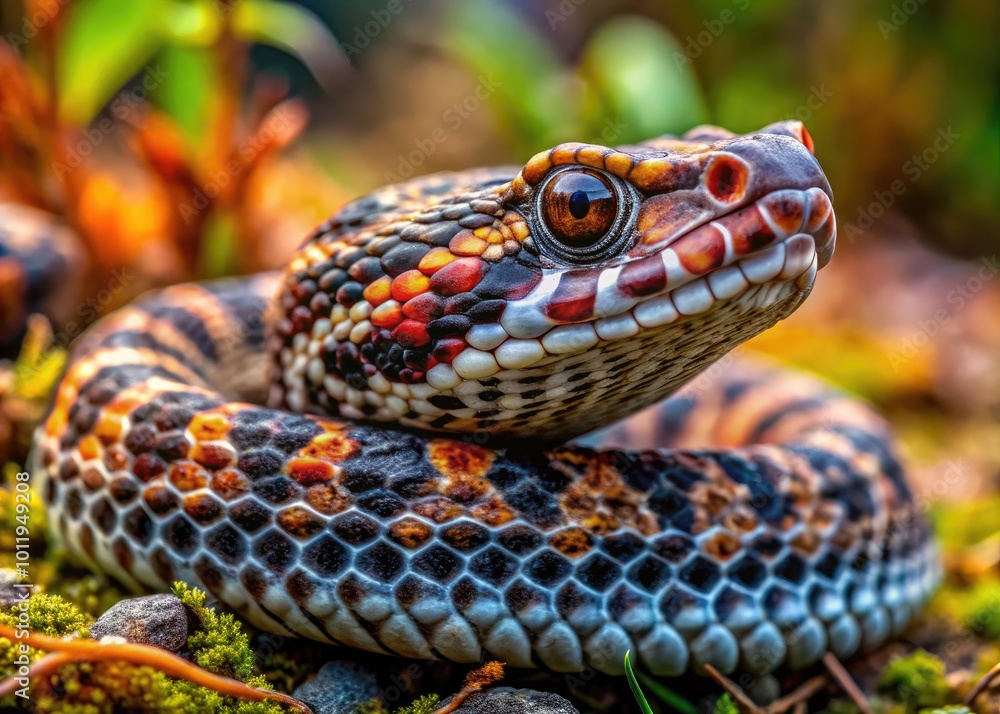 Close-up of Eastern Massasauga Rattlesnake Sistrurus Miliarius in Natural Habitat, Captivating Detail Close-up of Eastern Massasauga Rattlesnake Sistrurus Miliarius in Natural Habitat, Captivating Detail