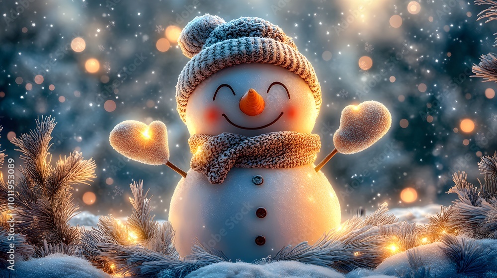 Obraz premium happy snowman in winter secenery