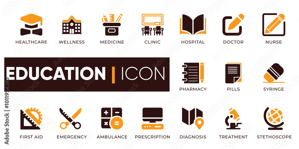 Education Icons Set. Includes education symbols, school, student ...