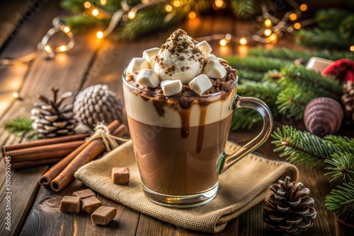 Hot chocolate with marshmallows and whipped cream cozy drink