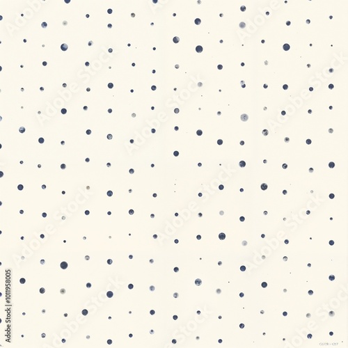 Minimalistic dot pattern featuring various sized navy blue dots on a light cream background