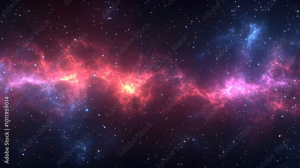 Naklejka premium Cosmic Nebula with Vivid Pink and Blue Hues Across the Starry Night Sky