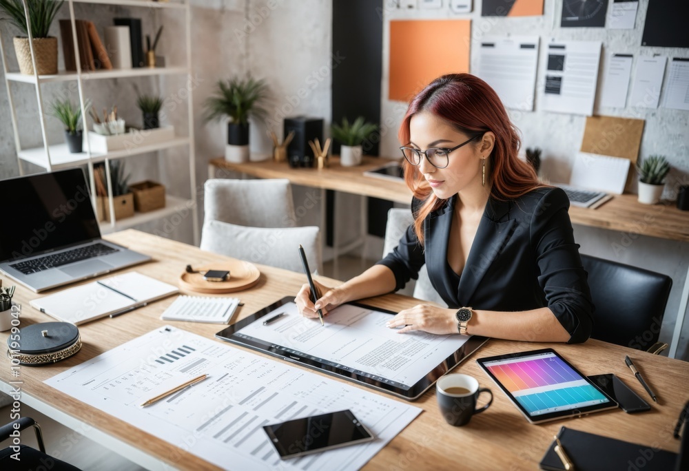 a designer woman in a creative workplace for artistic web development a designer woman in a creative workplace for artistic web development