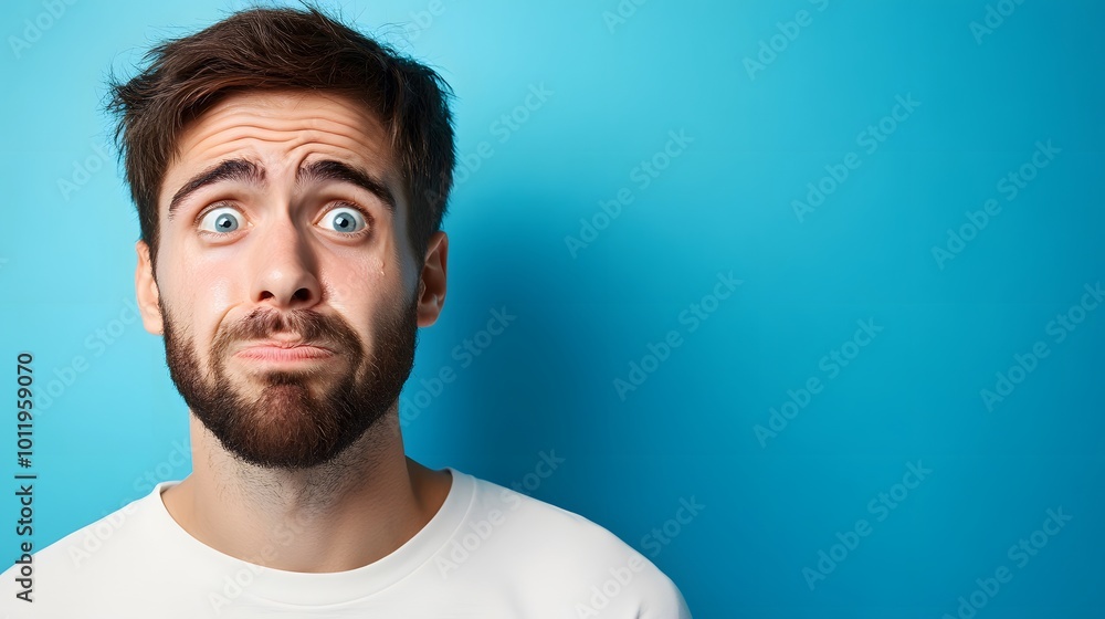 Close-up portrait of a surprised bearded man with wide eyes Close-up portrait of a surprised bearded man with wide eyes