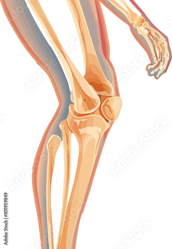 Human knee joint and leg in x-ray