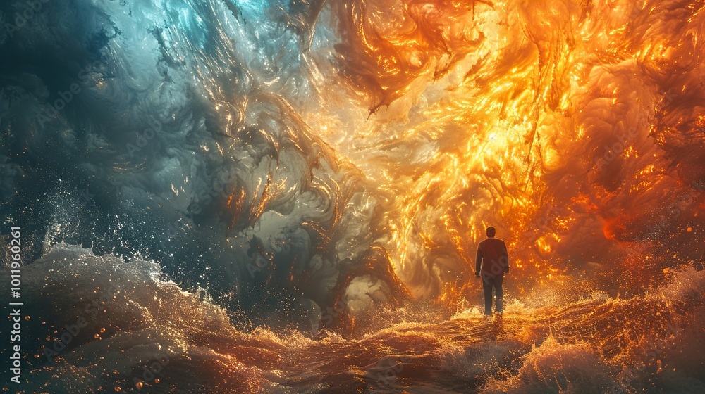 Surreal Abstract Art: Man Facing Fire and Water Surreal Abstract Art: Man Facing Fire and Water