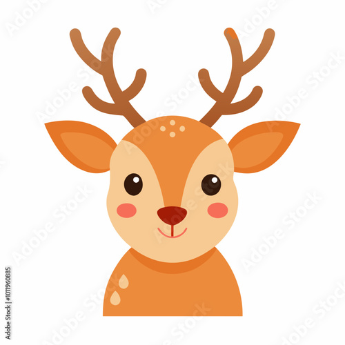 Cute cartoon Deer face with horn Merry Christmas vector illustration