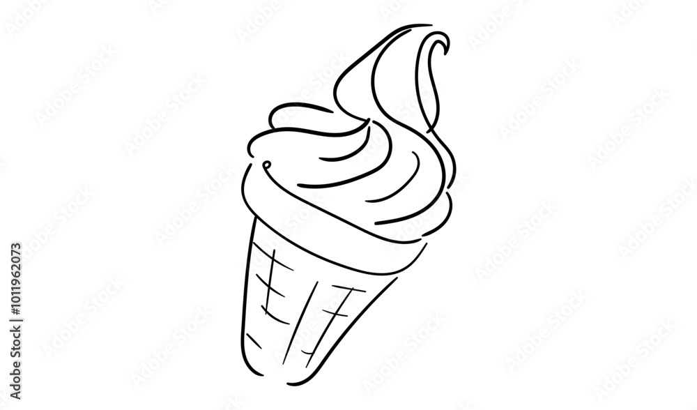 ICE CREAM LINE ART. Vector ice cream cone. Continuous Line Drawing Vector for print poster, card, sticker tattoo, tee with icecream in a waffle cone. One Line art black Hand Drawn simple Illustration. ICE CREAM LINE ART. Vector ice cream cone. Continuous Line Drawing Vector for print poster, card, sticker tattoo, tee with icecream in a waffle cone. One Line art black Hand Drawn simple Illustration.