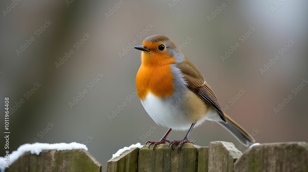 Winter European Robin on a garden fence Winter European Robin on a garden fence