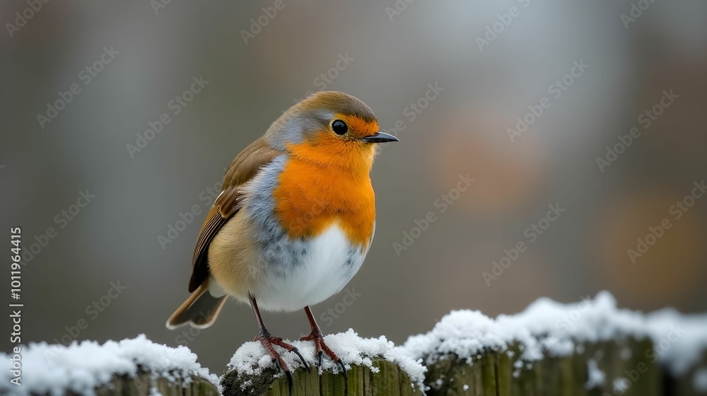 Winter European Robin on a garden fence Winter European Robin on a garden fence