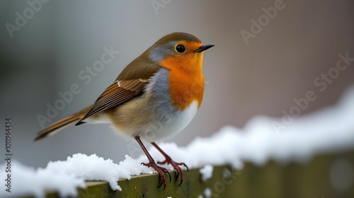 Winter European Robin on a garden fence