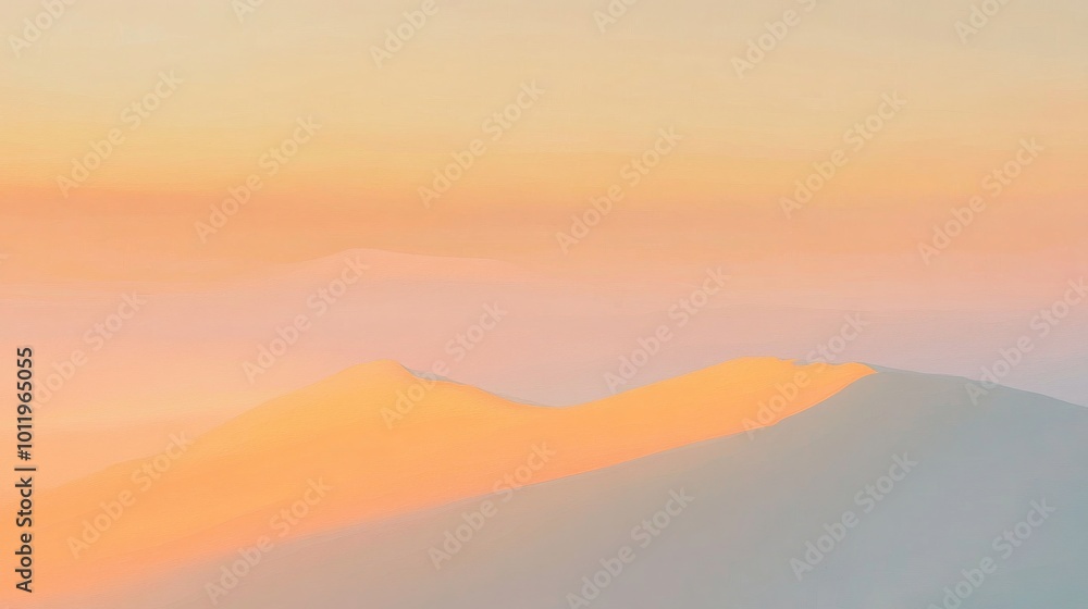 Soft gradients of apricot paint the sky highlighting distant mountains as day fades Soft gradients of apricot paint the sky highlighting distant mountains as day fades