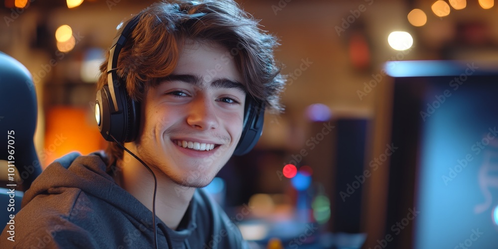 Smiling Customer Service Representative Working in Call Center Office Environment Smiling Customer Service Representative Working in Call Center Office Environment