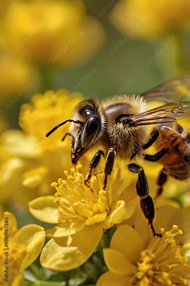 Macro Shot ultra-close-up of a honeybee collecting nectar. showcasing intricate details of nature in full bloom, perfect for nature and wildlife themes Macro Shot ultra-close-up of a honeybee collecting nectar. showcasing intricate details of nature in full bloom, perfect for nature and wildlife themes
