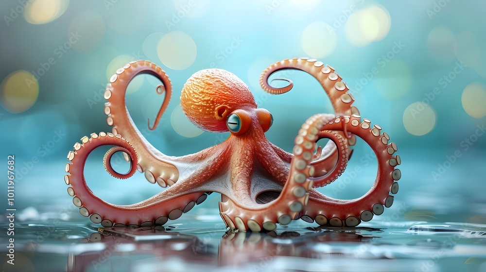 Obraz premium Adaptive Virtual Octopus A Mesmerizing Creature with Shape Shifting and Colorful Interactions