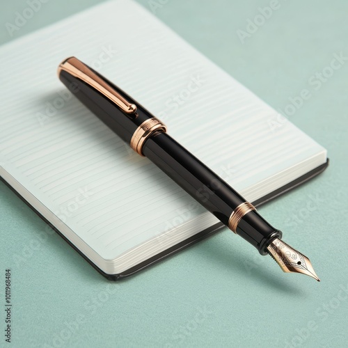 a fountain pen sitting on top of a notebook photo