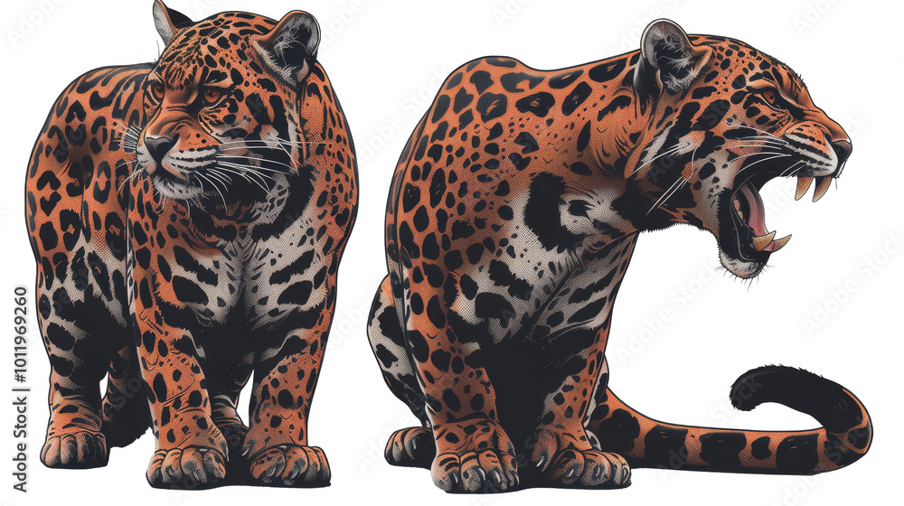 Fototapeta premium A striking embroidered patch design featuring fierce predator wild cats, perfect for showcasing your love for wildlife and nature. This high-quality PNG cutout captures the essence of these majestic 