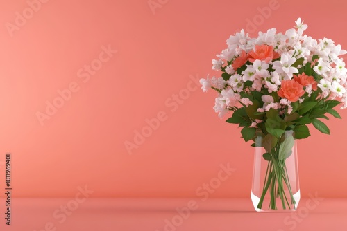 Wallpaper Mural a vase with white and pink flowers on a pink background Torontodigital.ca