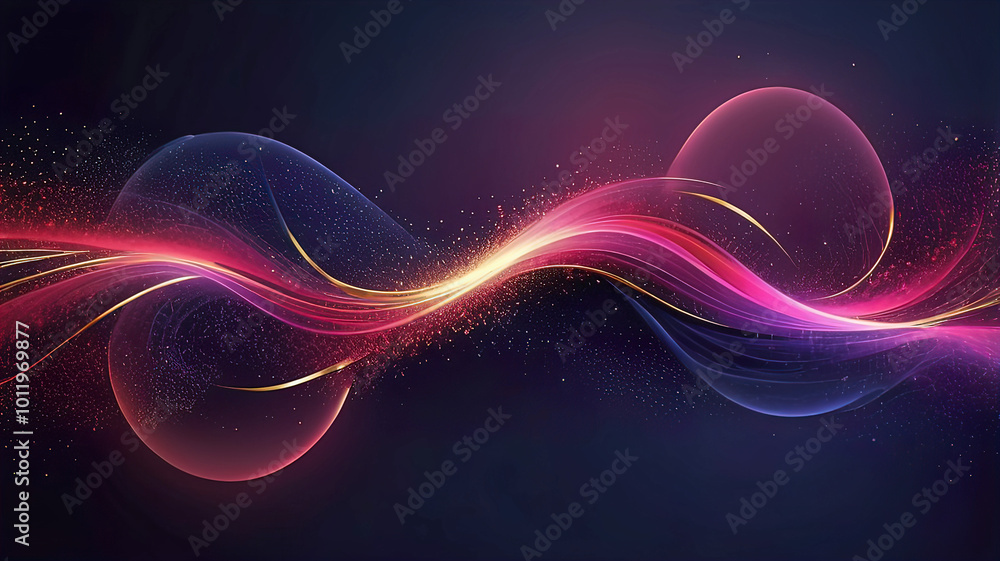 Fototapeta premium abstract background of technological particles in the form of an ordered flow, dark blue with backlight
