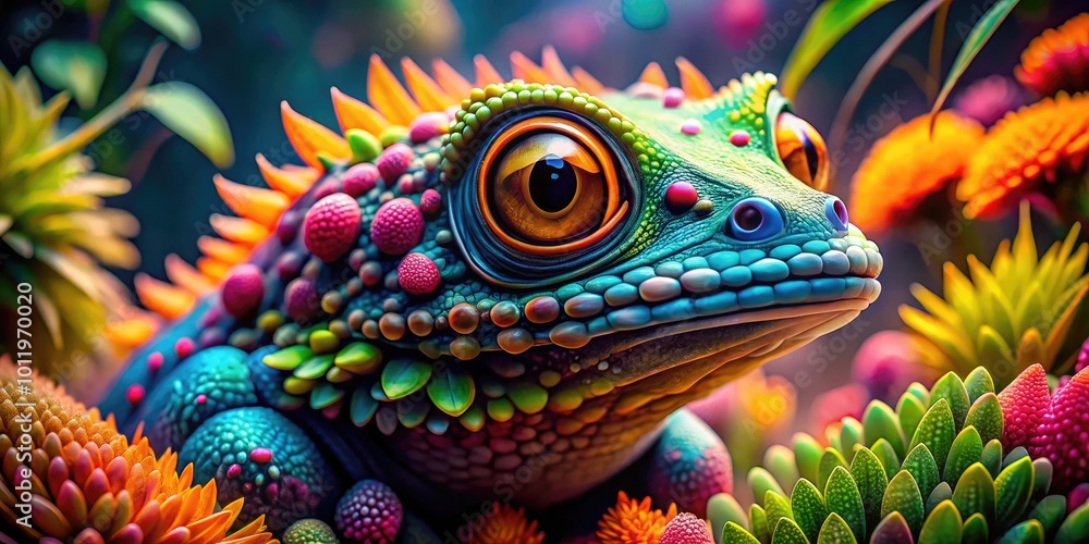 Obraz premium Colorful Alien Animals in a Surreal Landscape with Vibrant Flora and Unusual Creatures Exploring Earth