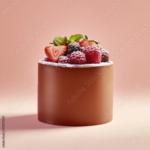 a brown container with strawberries and other fruits photo