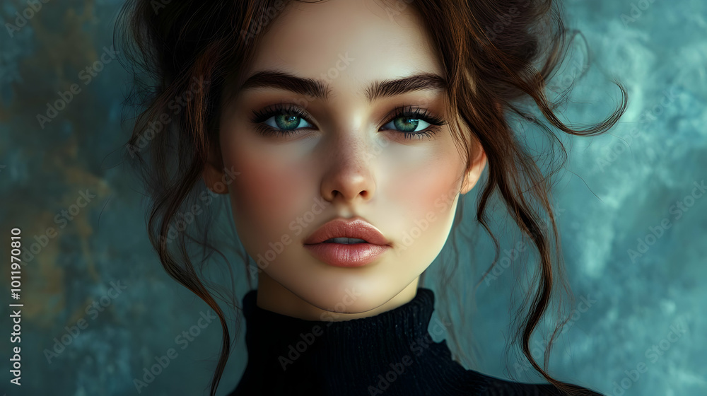 Naklejka premium Portrait Illustration of Woman with Green Eyes