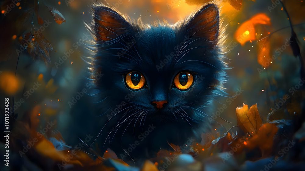 Black Kitten with Golden Eyes Illustration Black Kitten with Golden Eyes Illustration