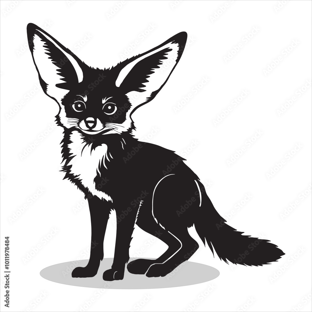 Obraz premium Fennec Fox silhouettes and icons. Black flat color simple elegant white background Fennec Fox animal vector and illustration.
