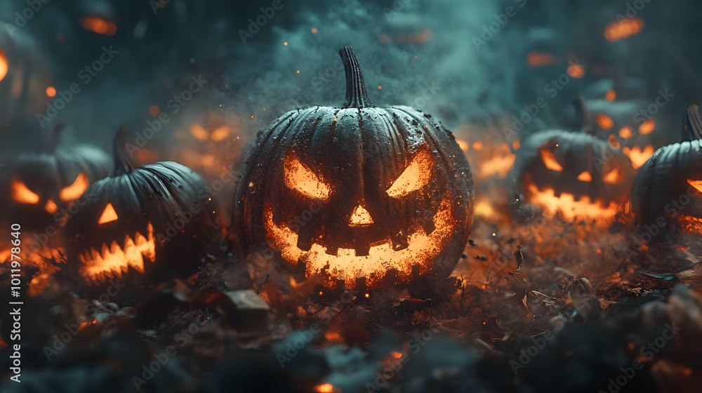 Burning Jack-o'-lantern Illustration - Halloween Spooky Scary Burning Jack-o'-lantern Illustration - Halloween Spooky Scary