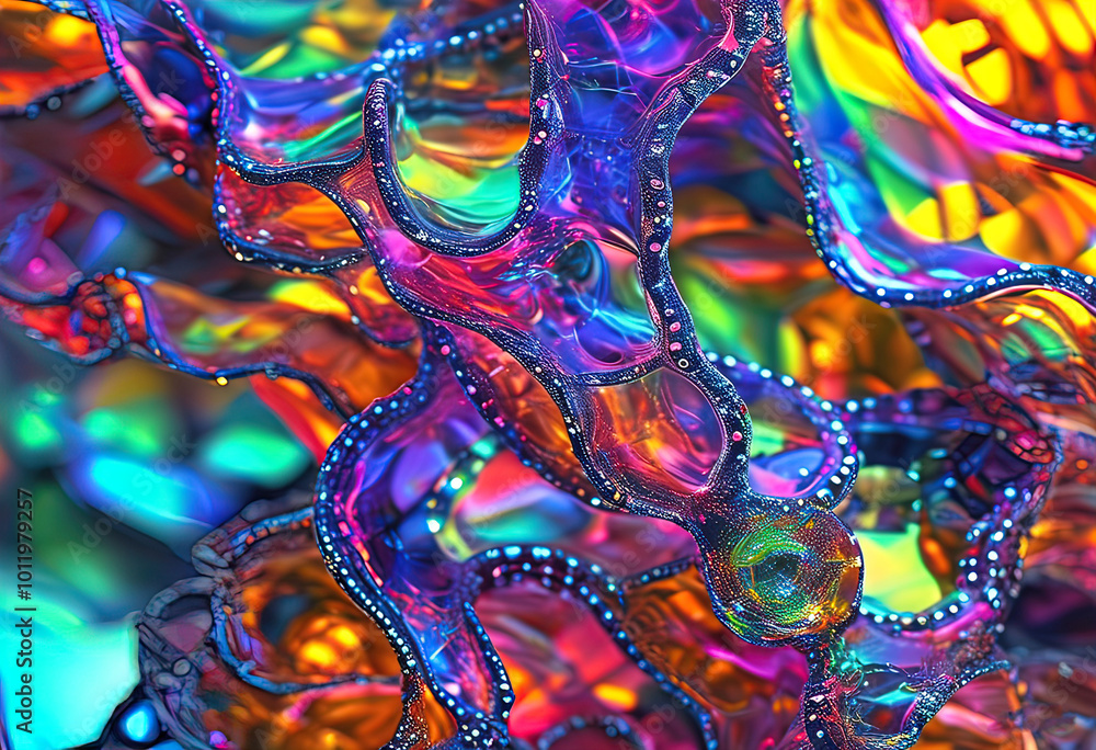 Fototapeta premium background twisted textures of 3D pearlescent neon glass and metal in abstract chaotic structure