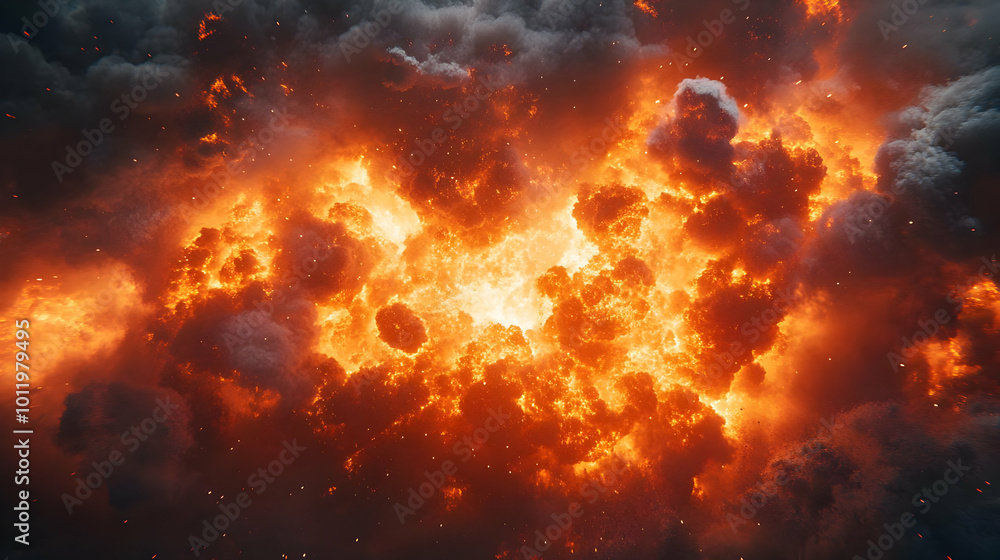 Fiery Explosion with Smoke and Sparks 3D Illustration Fiery Explosion with Smoke and Sparks 3D Illustration