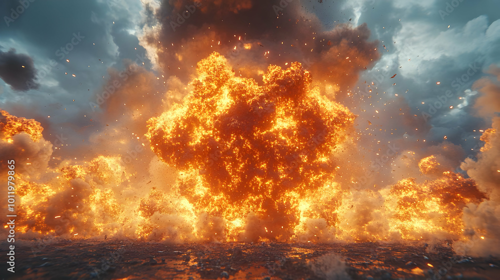 Fiery Explosion with Smoke and Sparks - 3D Illustration Fiery Explosion with Smoke and Sparks - 3D Illustration
