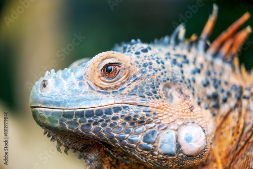 Obraz na płótnie Photo close-up of a green iguana w salonie