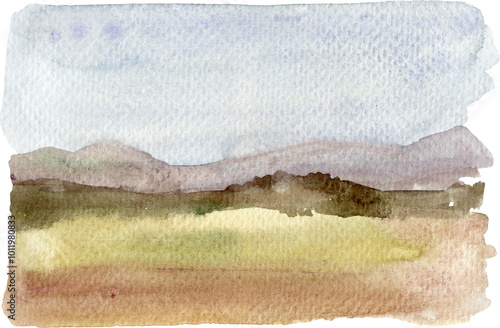 Watercolor painting of abstract mountains. Hand painted landscape illustration for wedding design. Watercolor abstract background for poster, flyer, greeting card