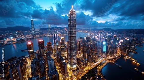 Wallpaper Mural A photostock image of a modern cityscape at dusk with skyscrapers lighting up the evening sky Torontodigital.ca