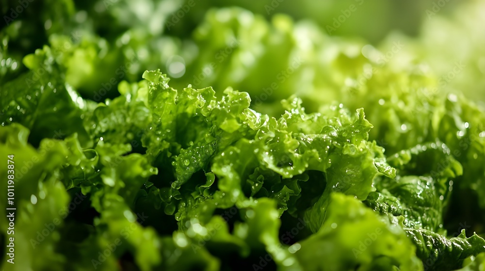 A close-up of fresh, crisp green lettuce leaves, showcasing their vibrant texture and moisture, perfect for healthy meals A close-up of fresh, crisp green lettuce leaves, showcasing their vibrant texture and moisture, perfect for healthy meals